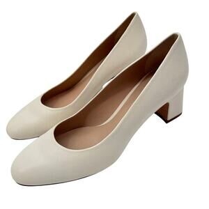 Stuart Weitzman Pumps Maeve Leather Block-Heel‎ Women's Size 10 Cream